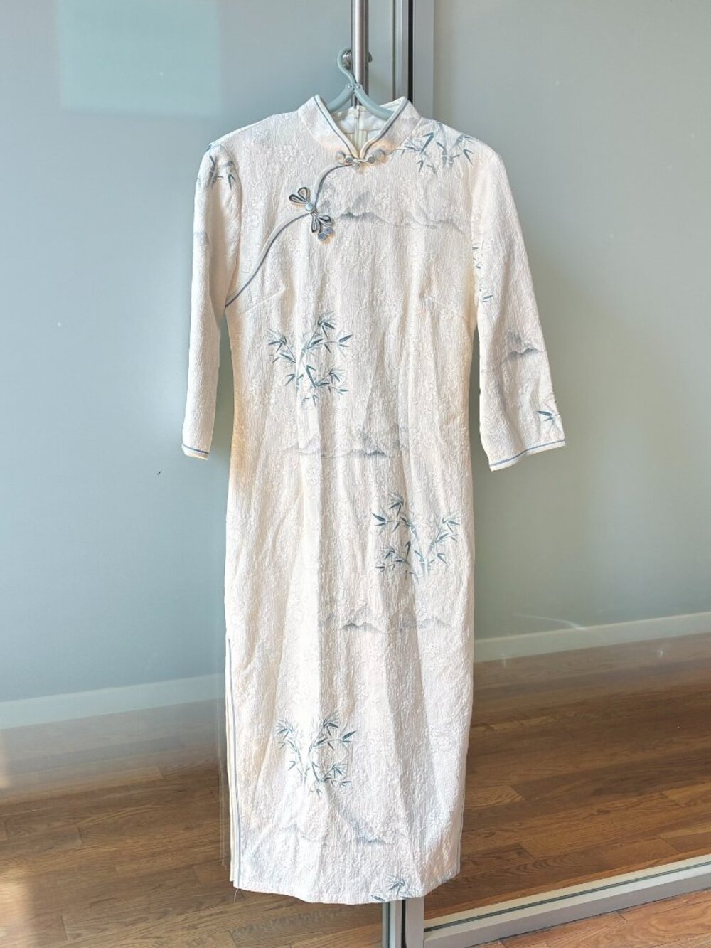 White Blue Bamboo Mountain Qipao Long Dress - Chinese Traditional Cheongsam